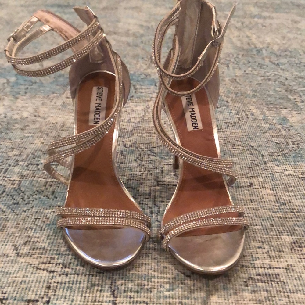 Steve Madden silver crystal heel strapped sandals